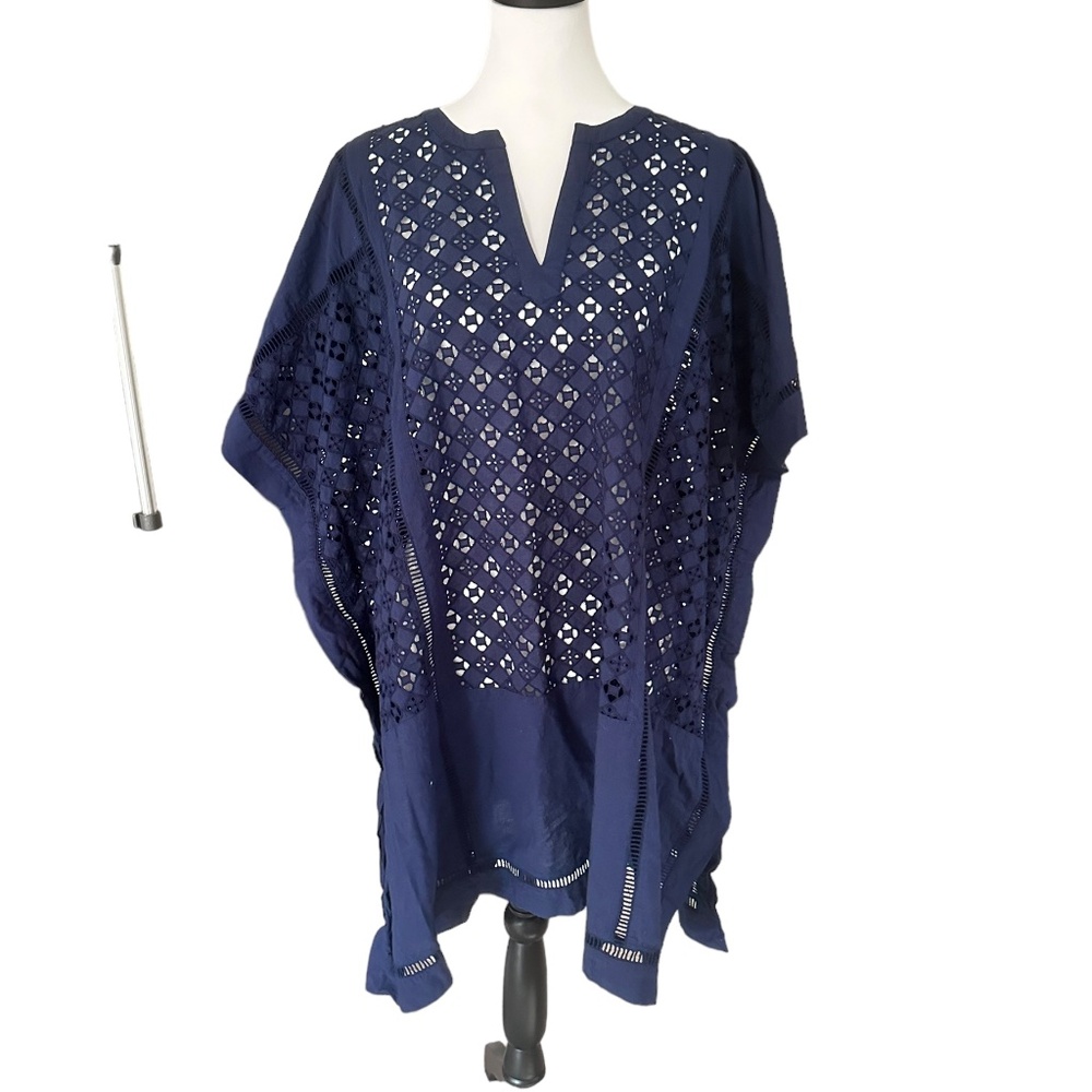 NWOT Vineyard Vines Navy Blue Eyelet Caftan Beach Cover-Up Medium/Large